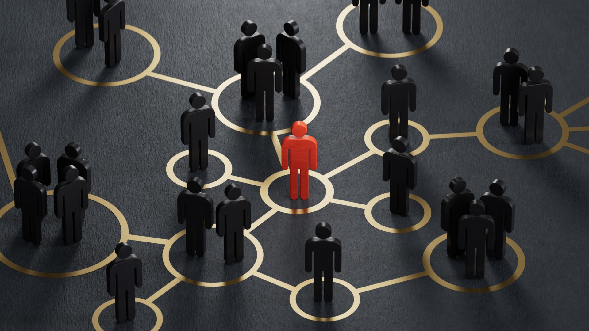 Network of figures with one highlighted red